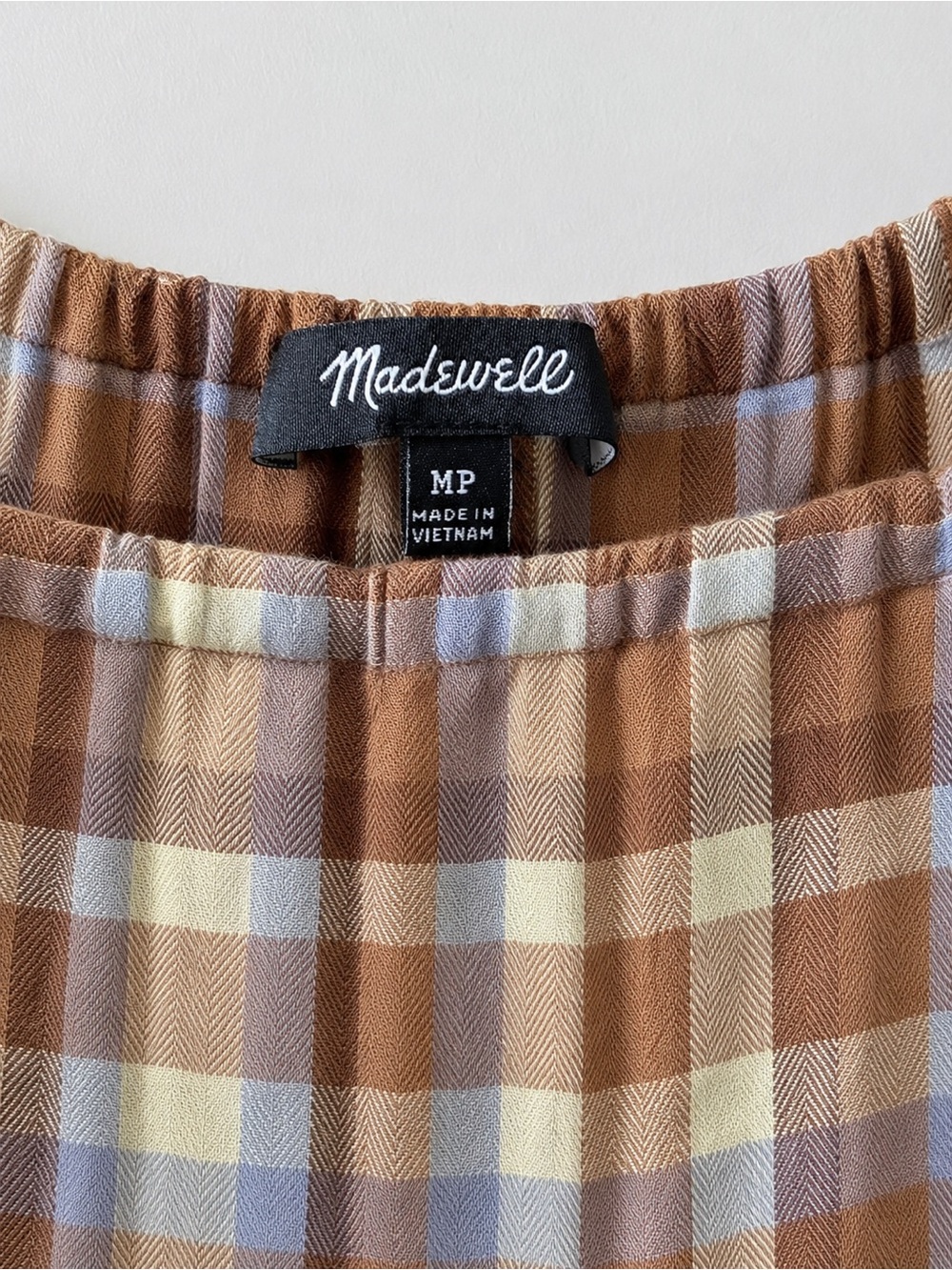 Madewell Brown Plaid Long Sleeve Peasant Dress - Picture 4 of 7